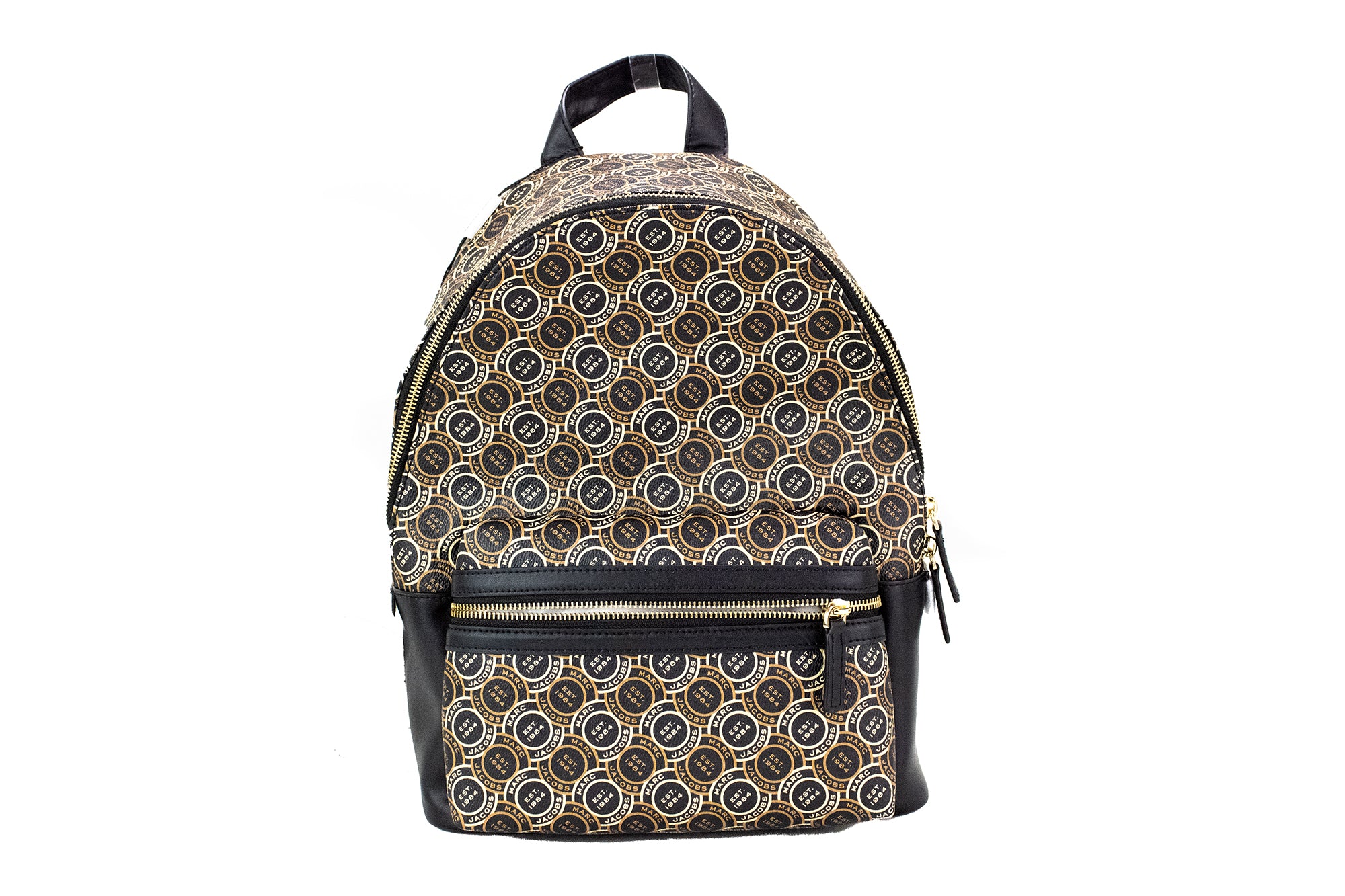 Marc Jacobs Signet Medium Black Logo Printed Leather Shoulder Bag Backpack Book Bag